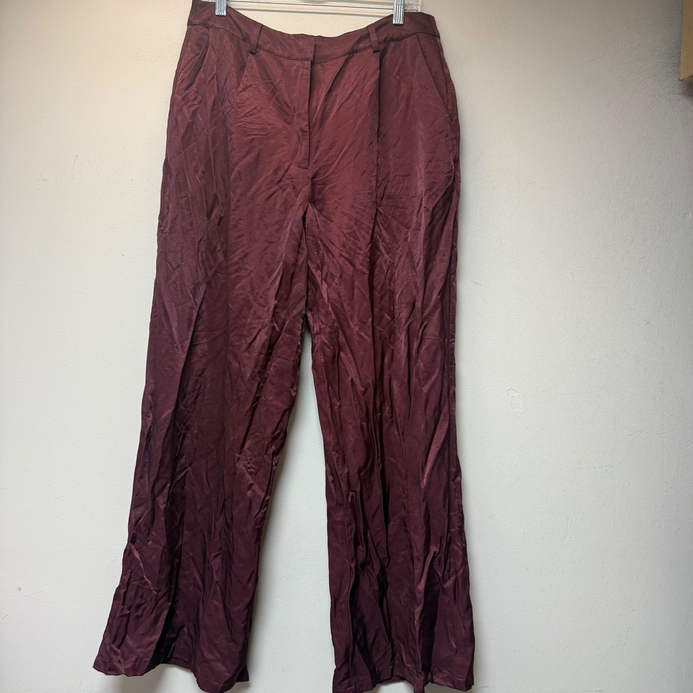 Altar'd State Pants Women XL Burgundy Excellent Wide Leg Satin Pleated 14761